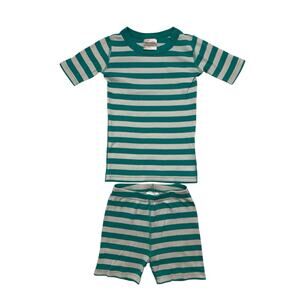 HANNA ANDERSSON Teal Green White Stripe Pajama Set Size 6-7 120 Organic Cotton